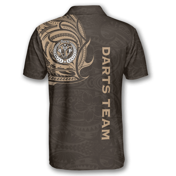 Brown Polynesian Tribal and Personalized Darts Button Polo