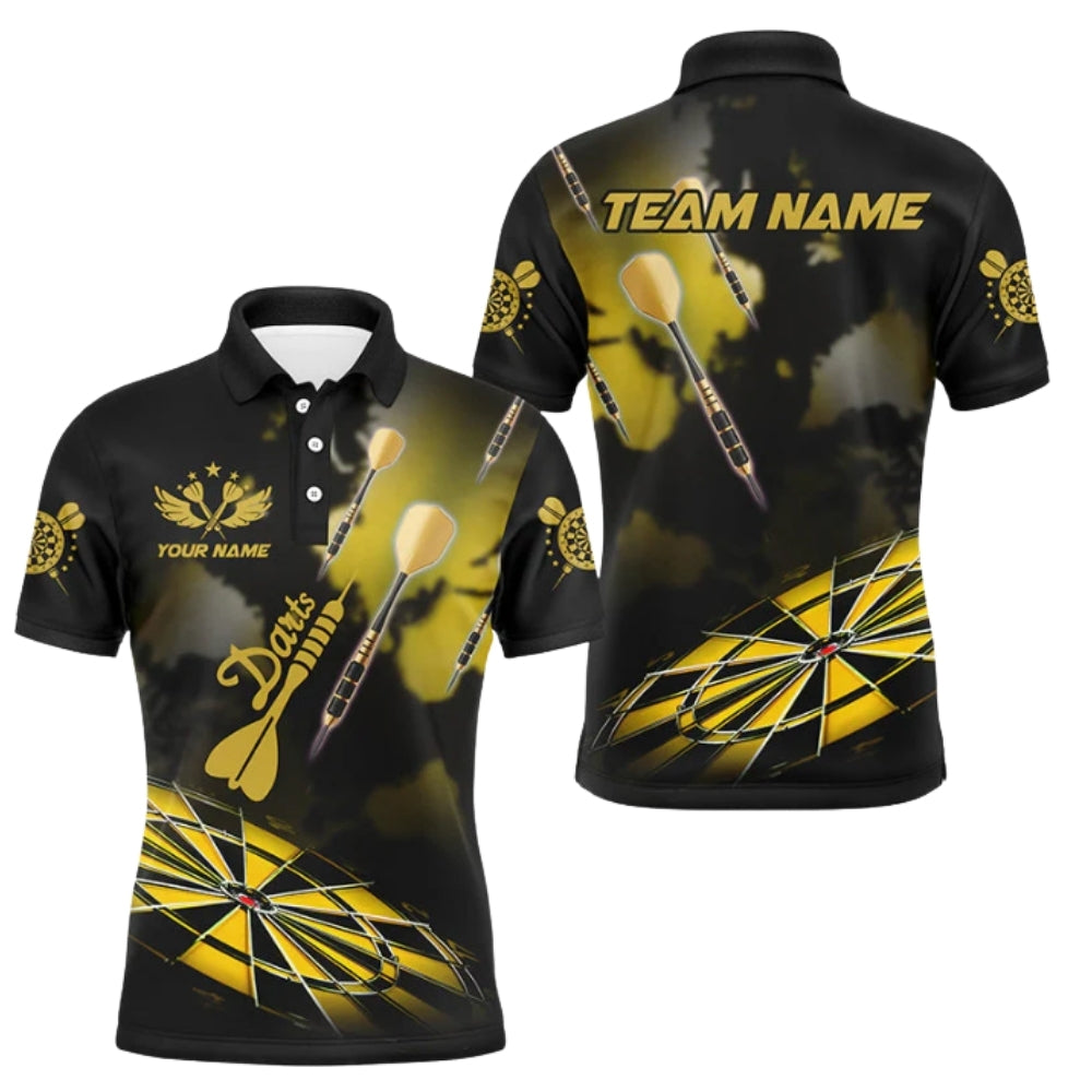 Smoke Black and Yellow Mens Personalized Darts Button Polo