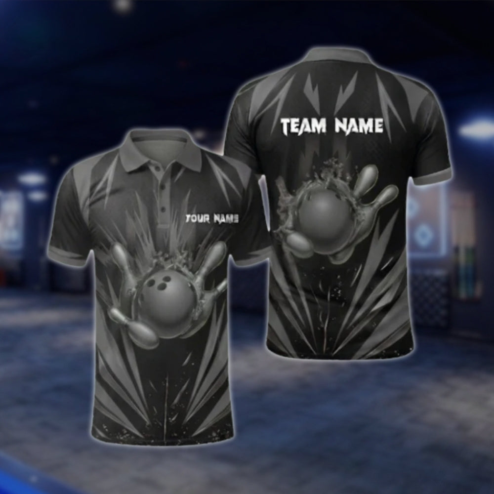 Black And Blue Custom Mens Team Bowling Polo Shirt, Custom Bowling Shirt For Team BZ0368
