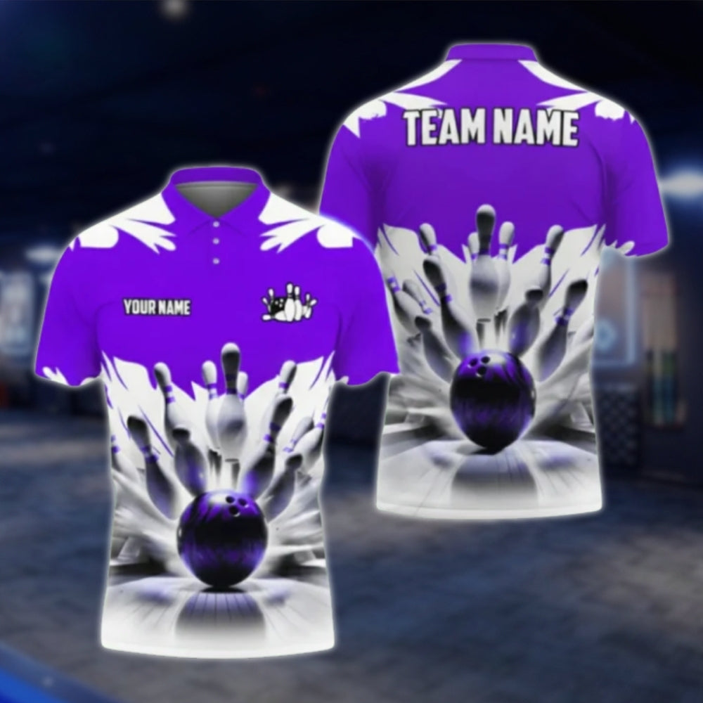 Custom Team Blue White Bowling Polo Shirts For Mens, Custom Bowling Shirts BA0024