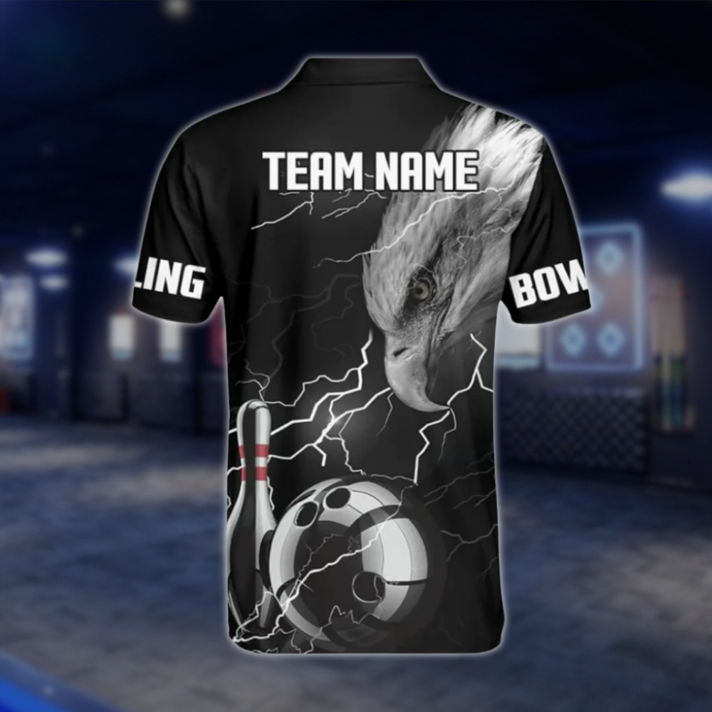 Custom Mens Eagle Bowling Polo Shirts Black, Custom Eagle Bowling Shirts For Team BZ0317