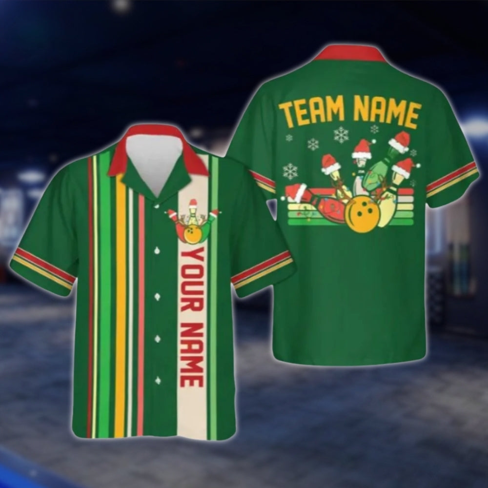 Custom Christmas Bowling Hawaiian Shirt Men And Women, Custom Team Xmas Bowling Shirts BE0087