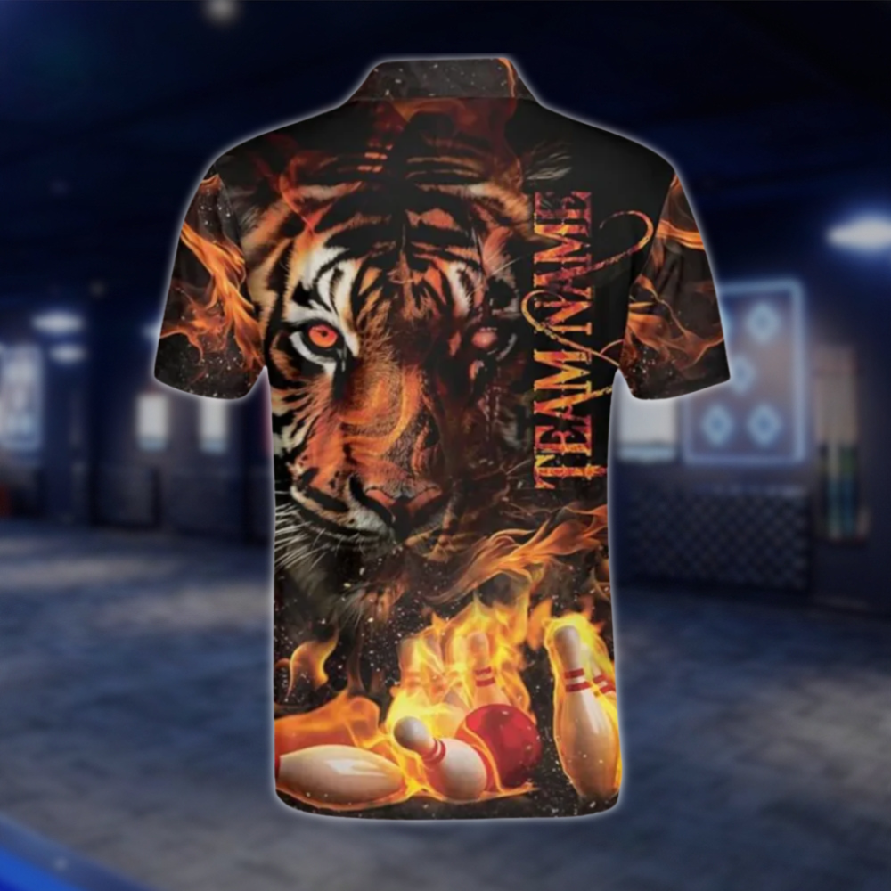 Personalised Tiger Bowling Polo Shirts For Men, Custom Tiger Flame Bowling Team Shirts BZ0326