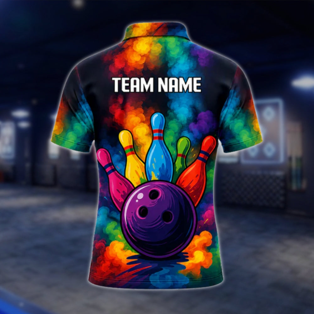 Colorful Smoke Painted Custom Bowling Polo Shirt, Custom Team Bowling Shirts Multicolor BZ0448