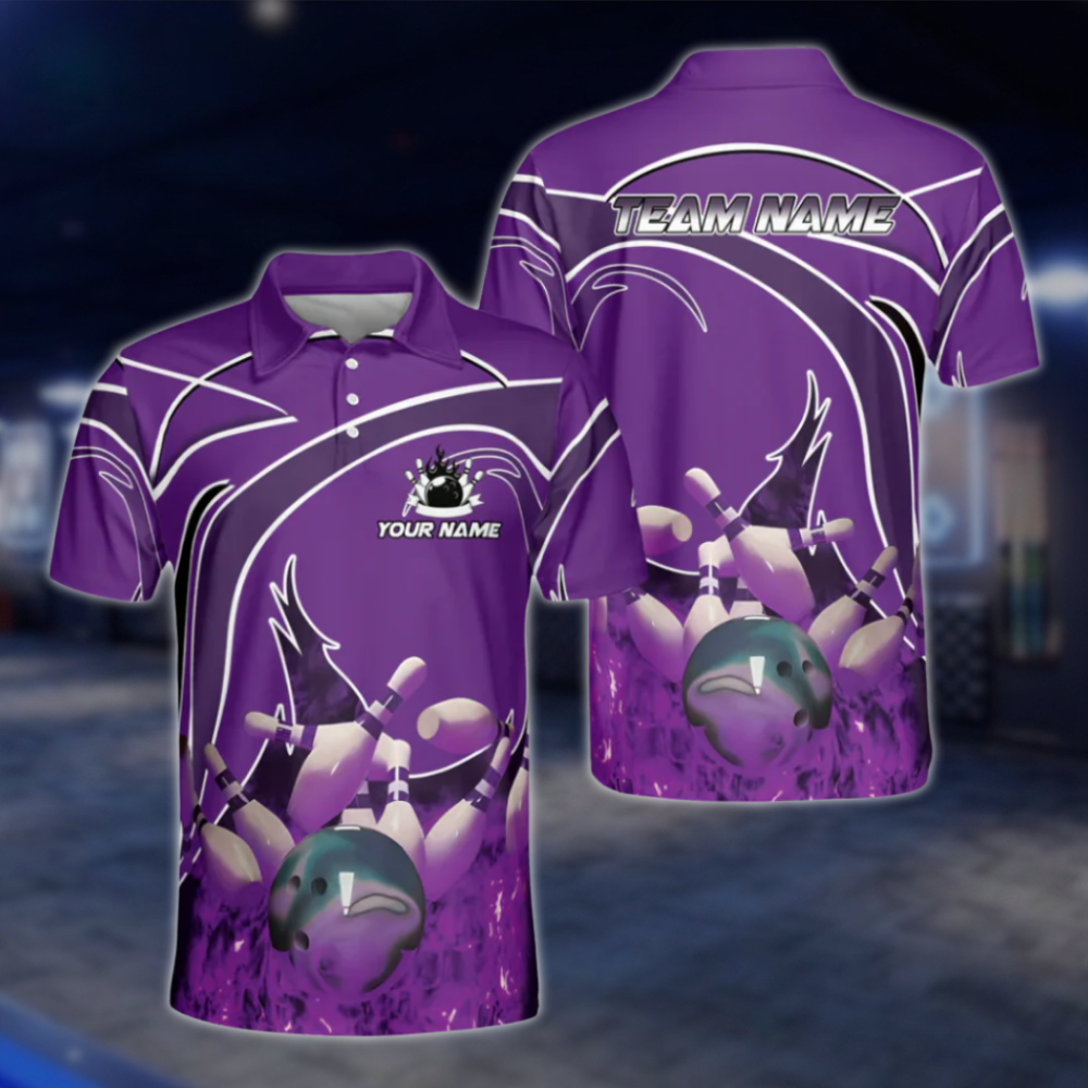 Custom Flame Men's Red Bowling Polo Shirts, Custom Flame Bowling Shirt For Team BM0318