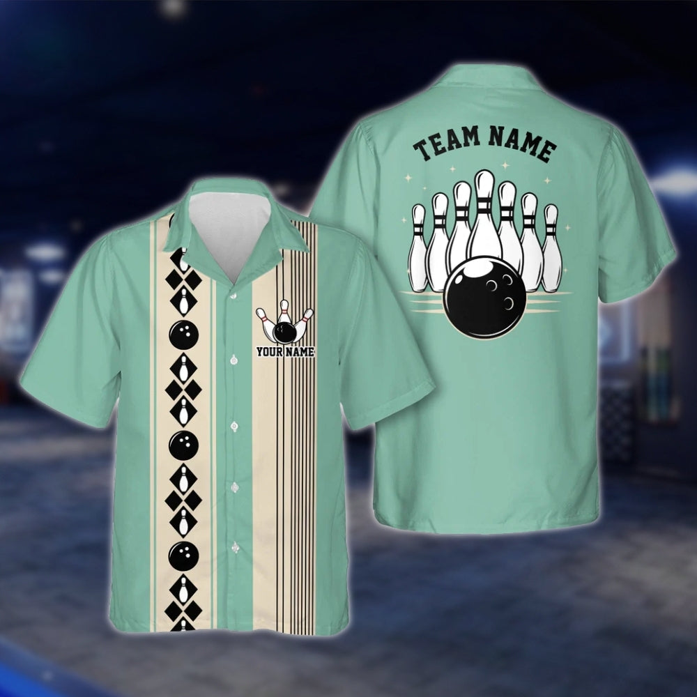 Custom Vintage Black Beige Bowling Hawaiian Shirt Men Women, Custom Vintage Bowling Team Shirts BE0020