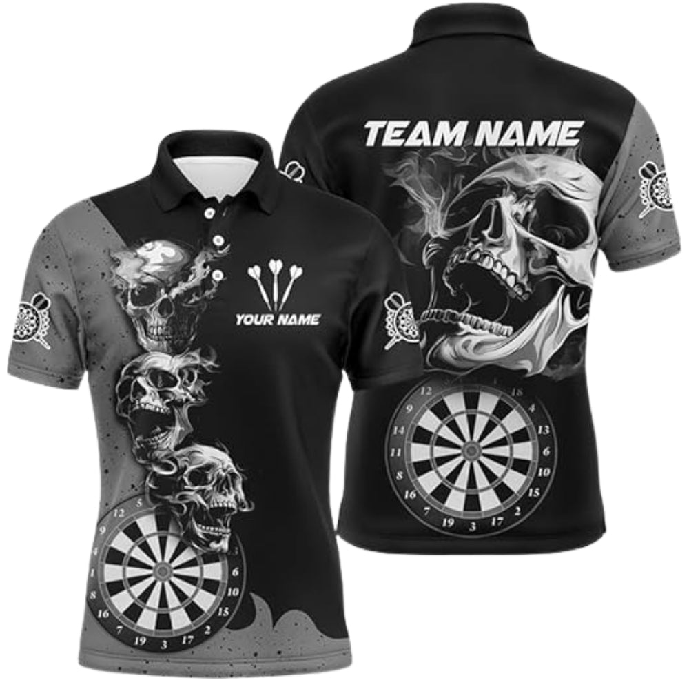 Grey Smoke Skull Men Personalized Darts Button Polo