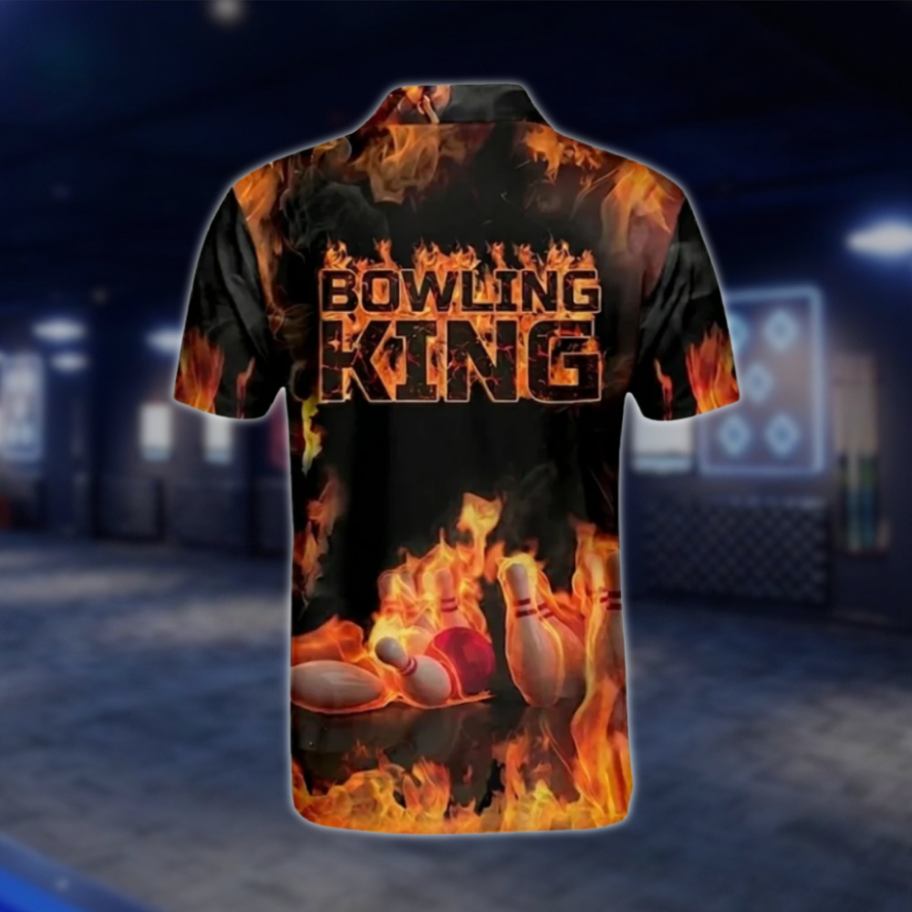 Personalised Mens Bowling King Flame Polo Shirts, Custom Flame Bowling Shirts BM0294