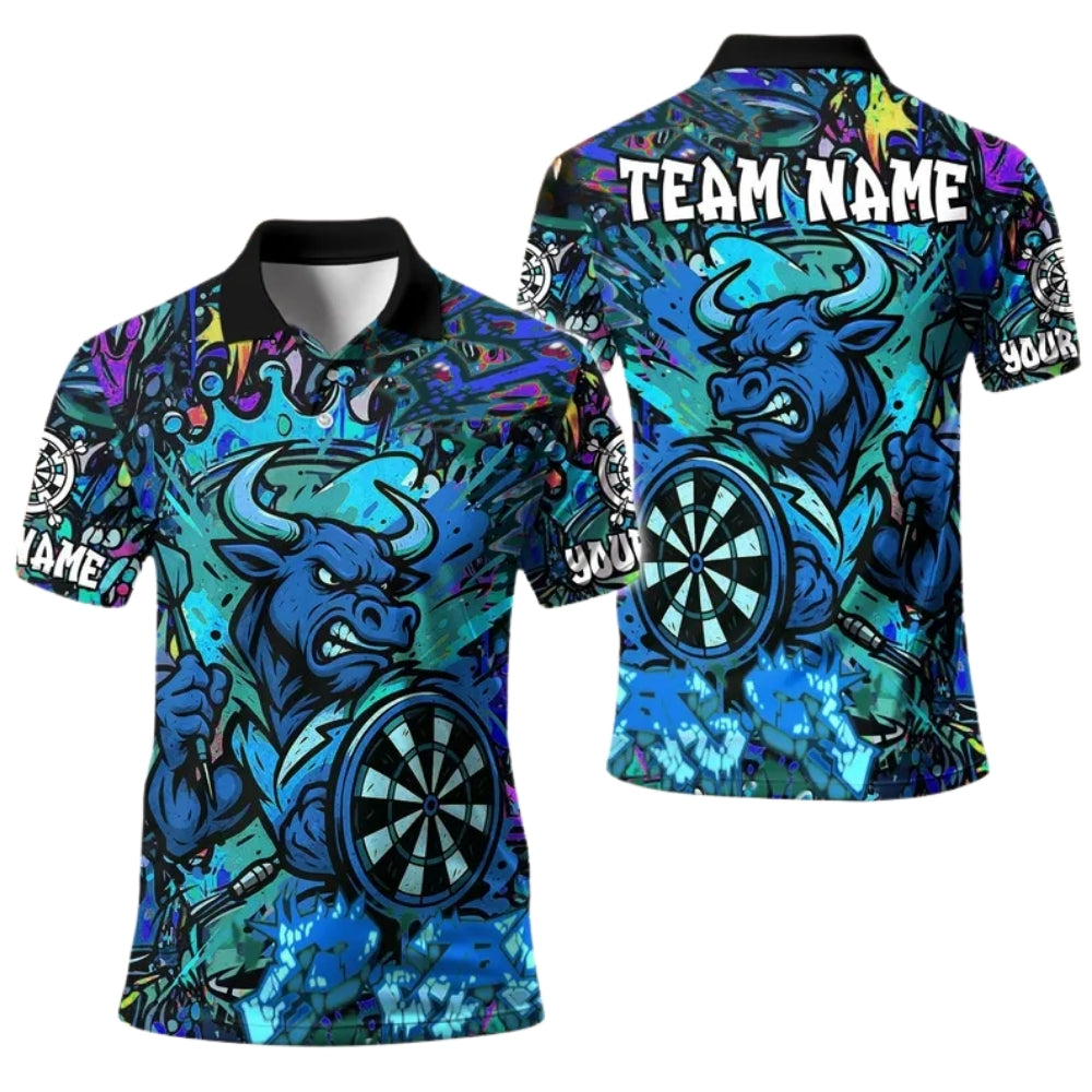 Men's Graffiti Bull Personalized Darts Button Polo