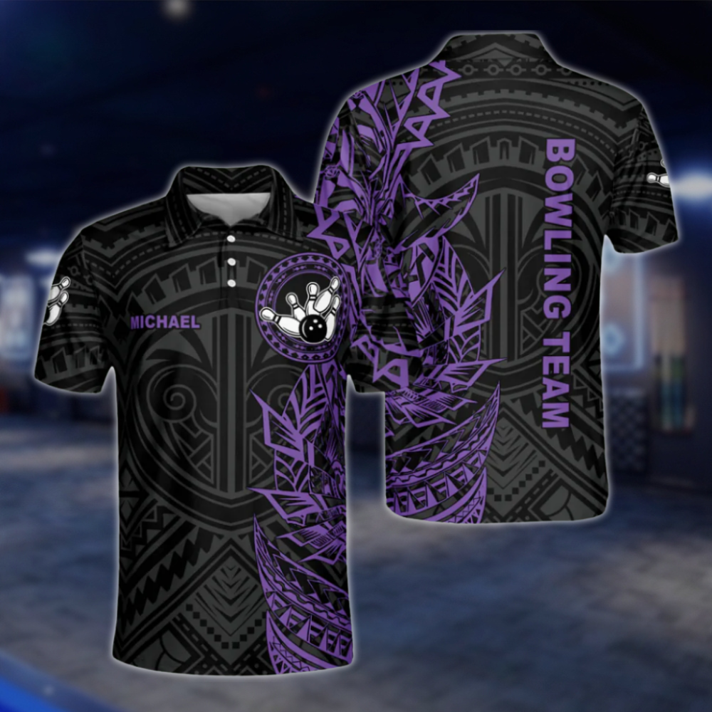 Custom Black and Red Tribal Bowling Polo Shirts Mens, Custom Team Tribal Bowling Shirts BZ0199