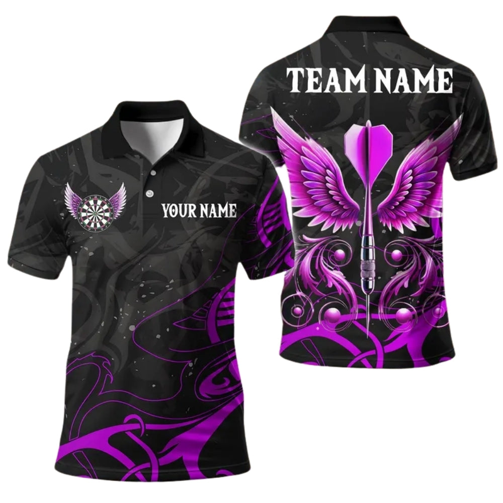 Black Pink Arrow Wings Mens Personalized Darts Button Polo
