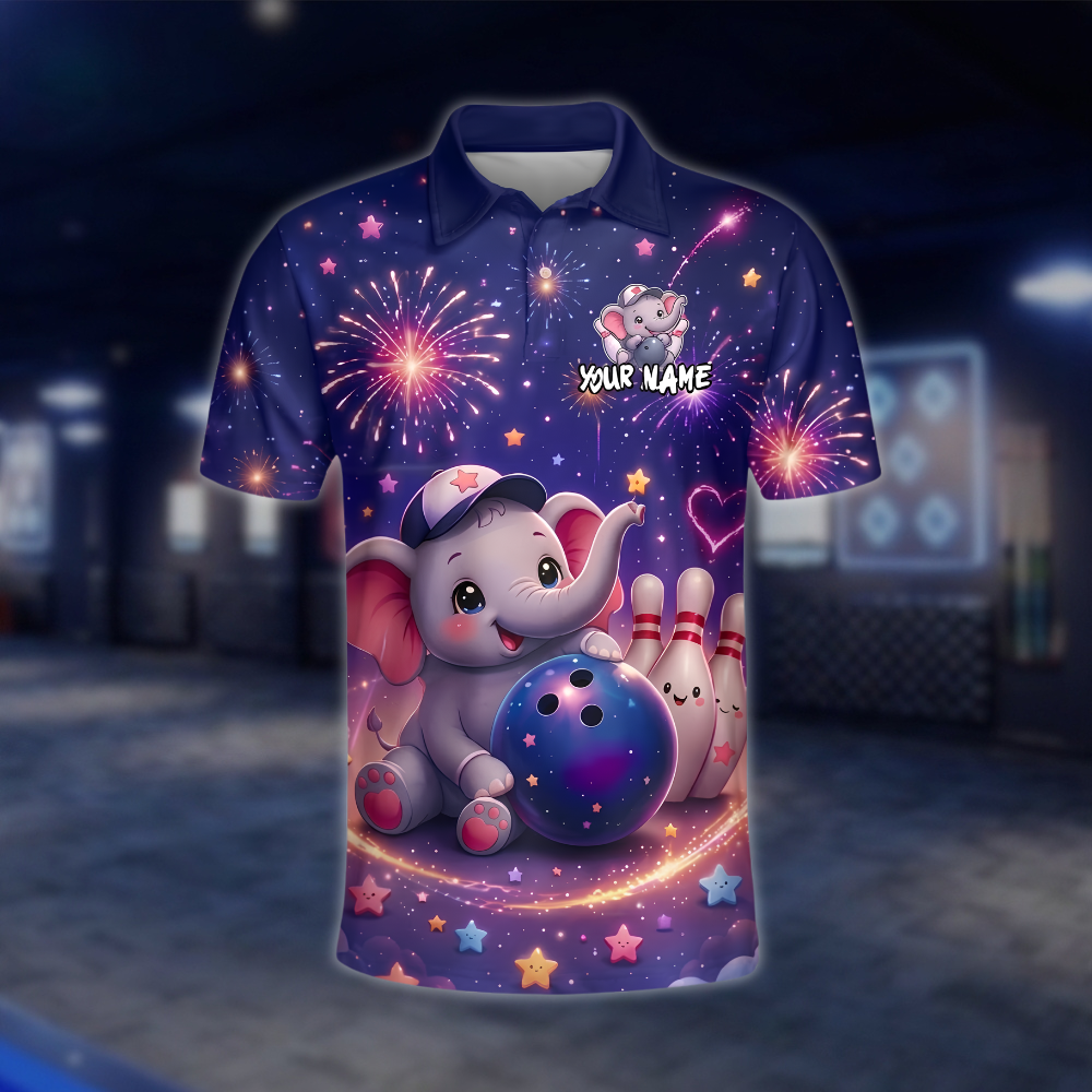 Personalized Elephant Cute Bowling Polo Shirt Men, Custom Elephant Team Bowling Shirt BZ0956