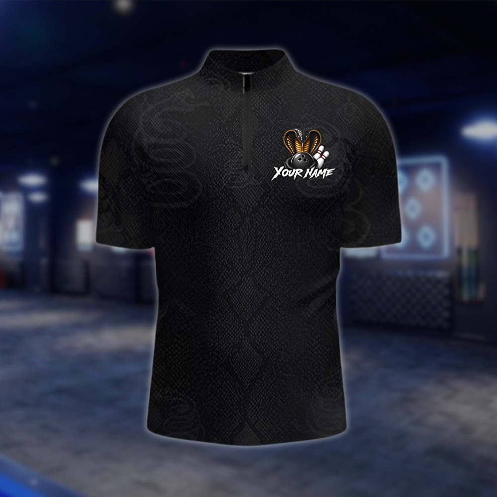 Personalized Cobra Snake Black Mens Bowling Jersey, Custom Snake Bowling Shirt For Team BZ0909