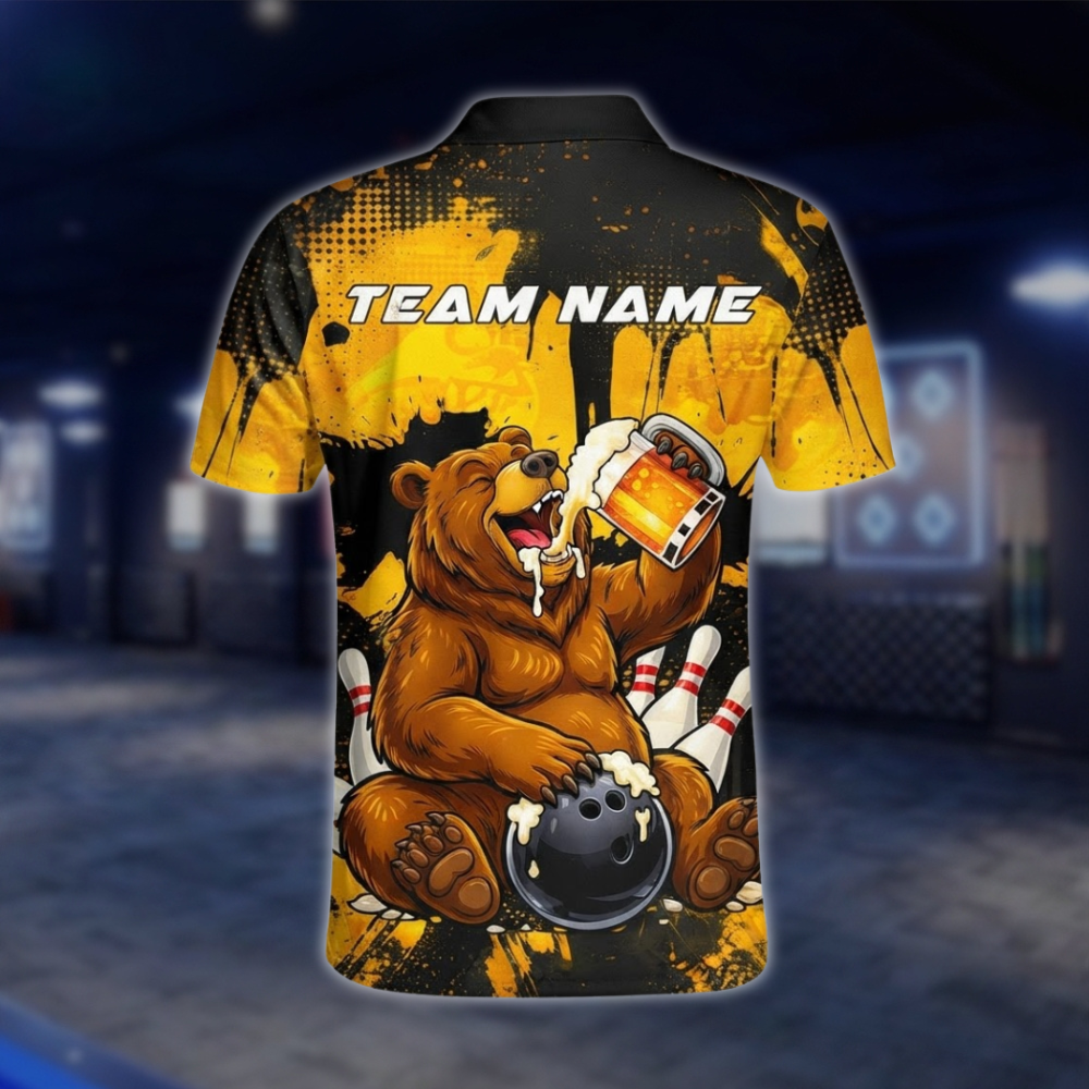 Personalized Bear Beer Bowling Polo Shirt Mens, Custom Team Bear Bowling Shirt BZ0926
