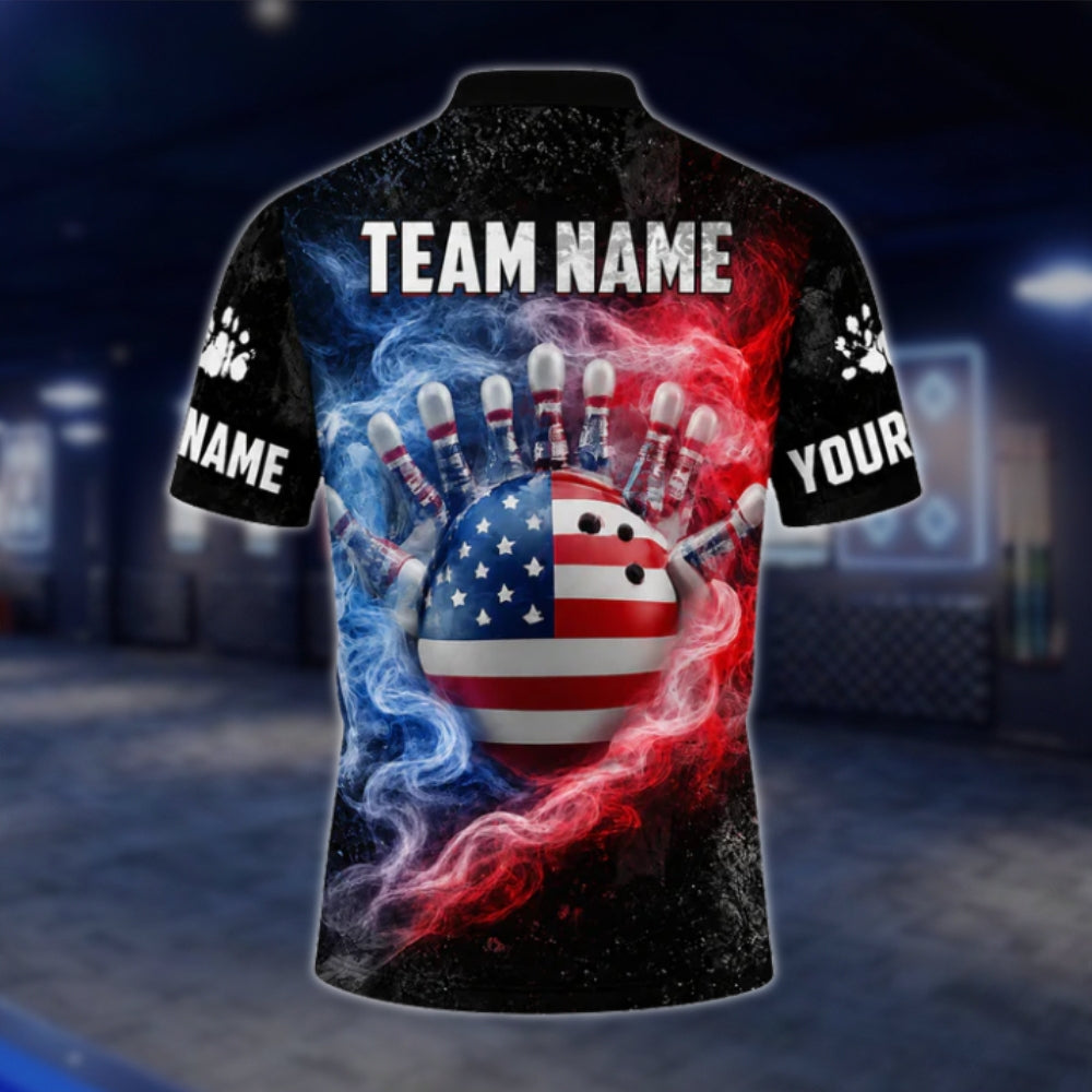 Skull American Flag Custom Bowling Polo Shirt For Mens, Custom Skull Patriotic Bowling Team Shirts BZ0441