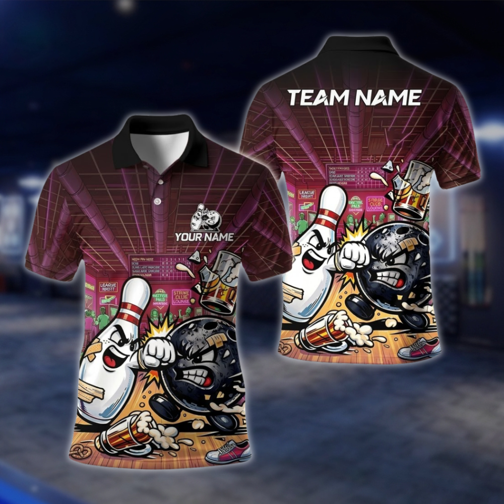 Personalized Beer Funny Ball Pin Bowling Polo Shirt For Men, Custom Beer Bowling Team Shirt BE0253