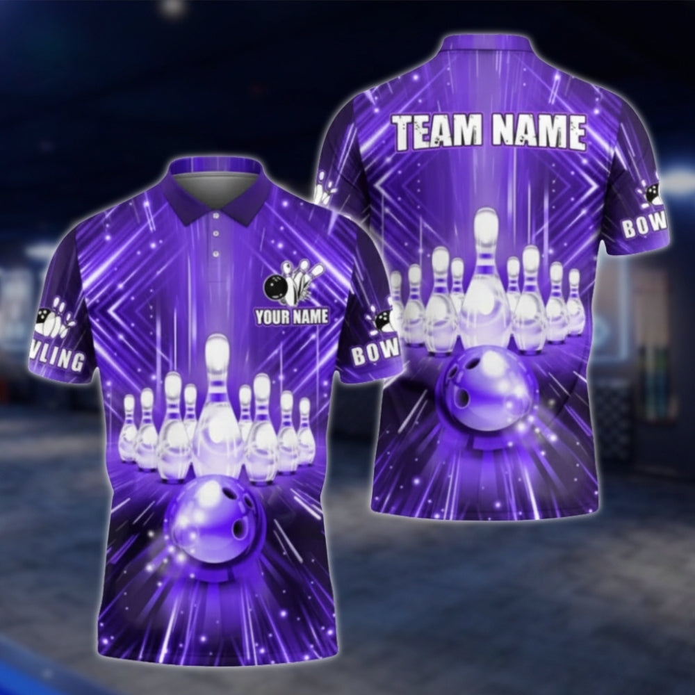 Custom Mens Blue Bowling Team Polo Shirt, Custom Bowling Shirts BA0023