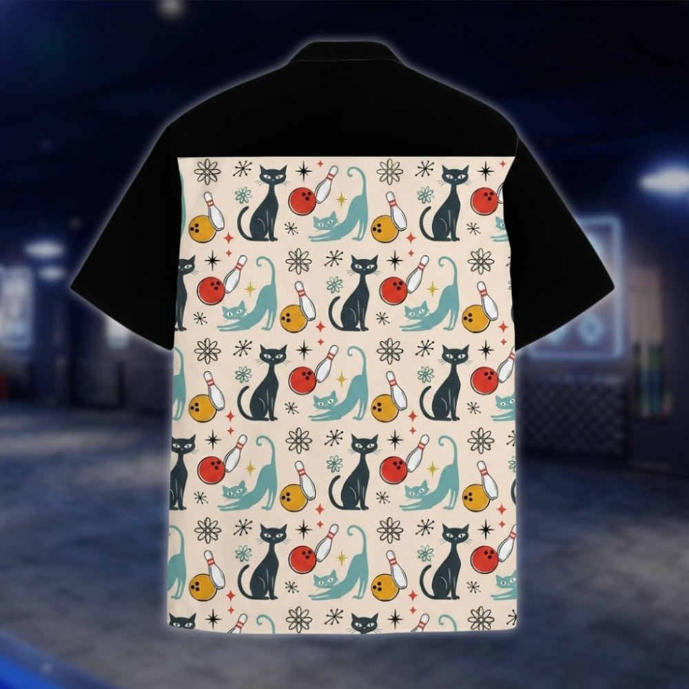 Bowling Cat Retro Hawaiian Shirt For Men Women, Retro Bowling Shirts For Cat Lover BE0243