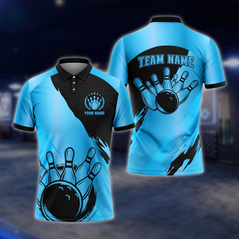Personalized Silver Black Mens Bowling Polo Shirt For Men, Custom Team Bowling Shirt BZ0931