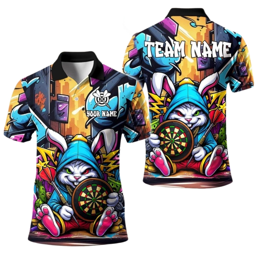 Bunny Graffiti Men Personalized Darts Button Polo