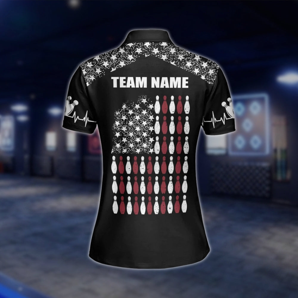 American Flag Custom Womens Bowling Polo Shirt, Custom Patriotic Bowling Team Shirt For Women BW0145