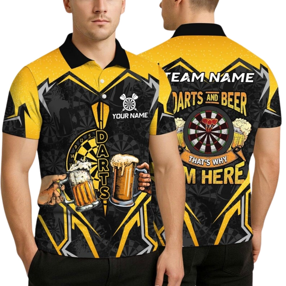 And Beer That's Why I'm Here Yellow Black Men Personalized Darts Button Polo