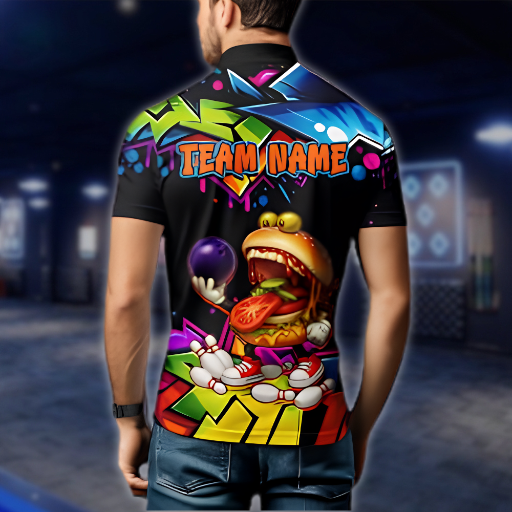 Personalized Funny Hamburger Bowling Jersey Mens, Custom Hamburger Bowling Shirt For Team BZ0899