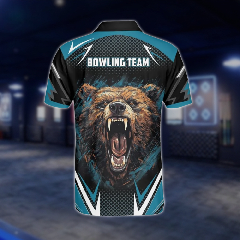 Personalized Angry Bear Bowling Polo Shirt For Men, Custom Bear Bowling Shirt Team BZ0786