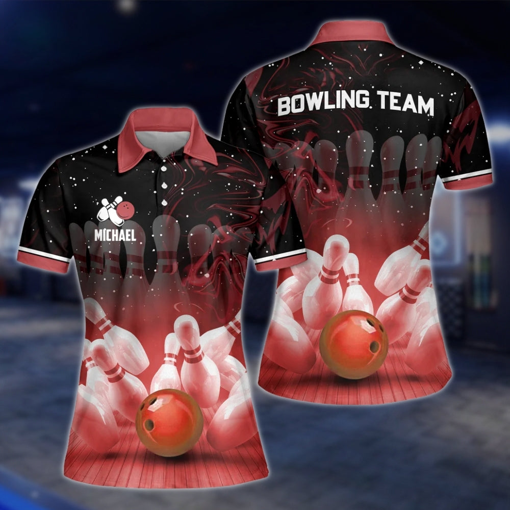 Custom Team Purple Black Bowling Womens Polo Shirt, Custom Bowling Team Shirt Ladies BZ0162