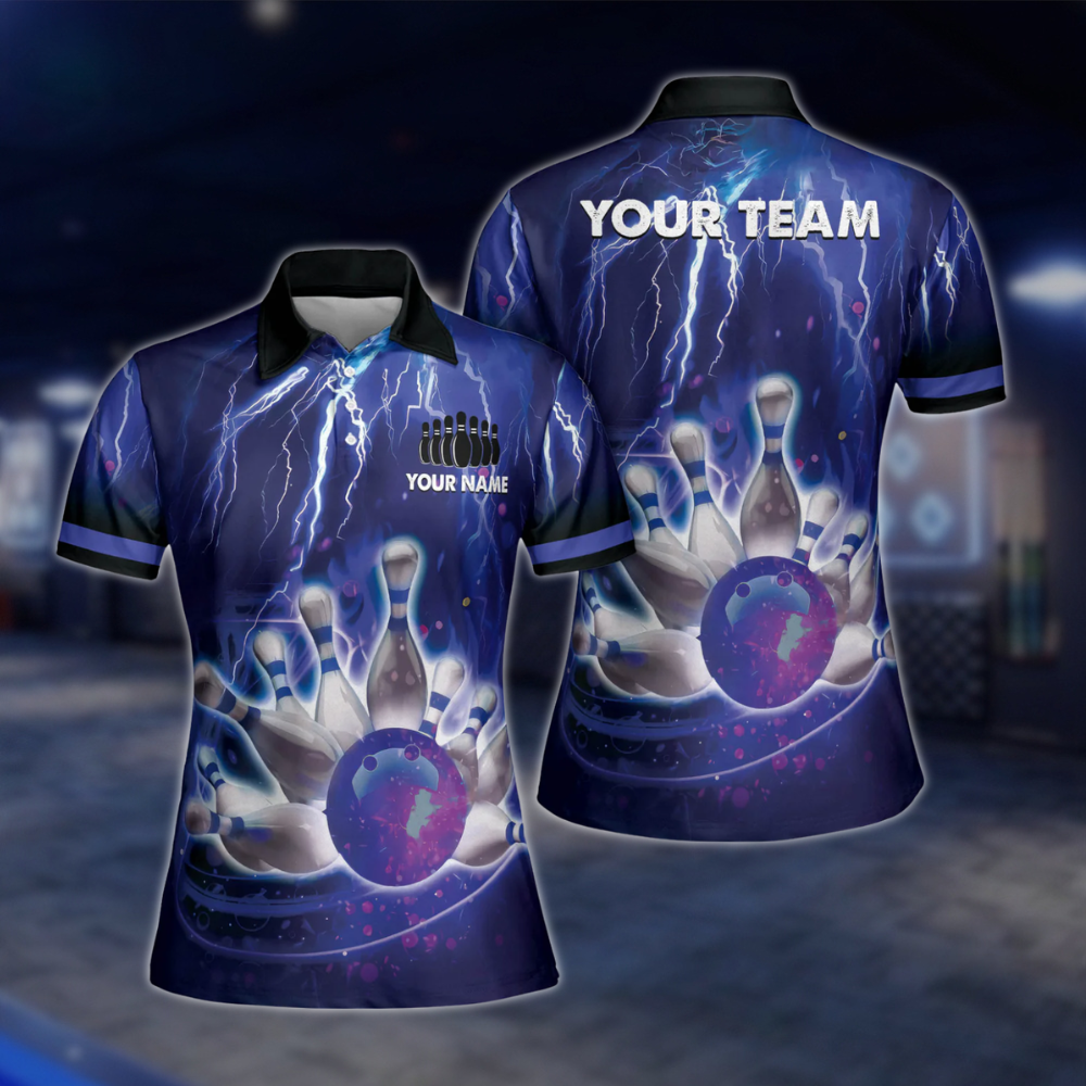 Custom Team Thunder Pink Bowling Polo Shirt For Women, Custom Bowling Team Shirts Ladies BW0156