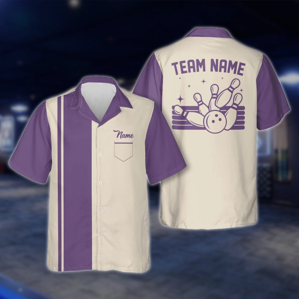 Custom Vintage Blue Beige Bowling Hawaiian Shirt For Men Women, Custom Vintage Bowling Team Shirts BE0008