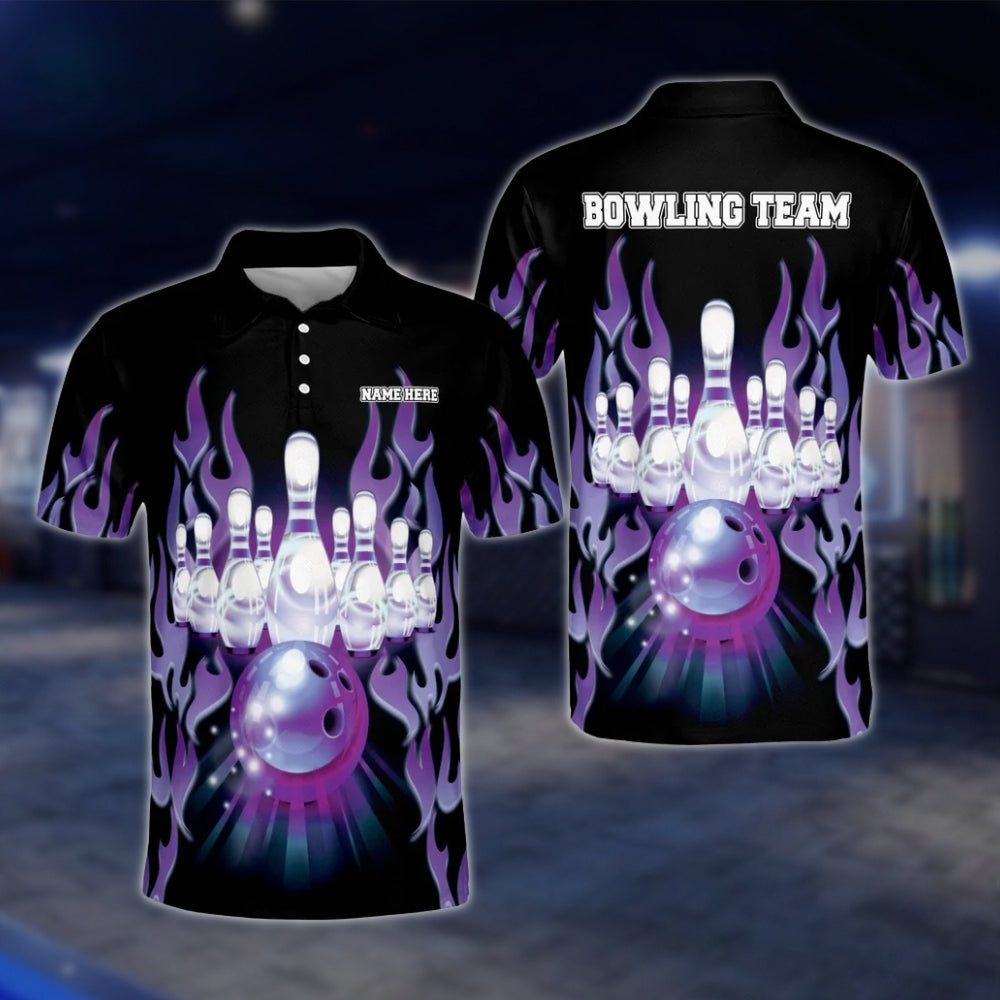 Custom Flame Red Black Bowling Polo Shirt For Mens, Custom Flame Bowling Shirts Team BM0020