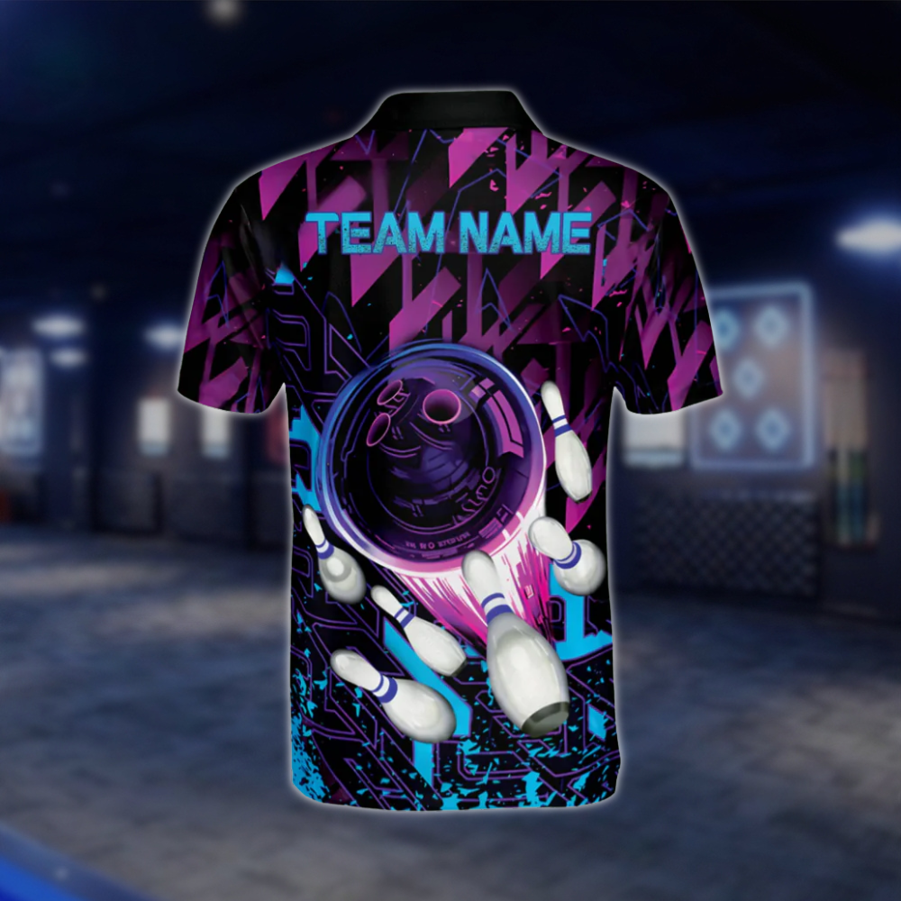 Personalised Purple Black Blue Polo Bowling Team Shirts Men, Custom Bowling Shirts BE0045