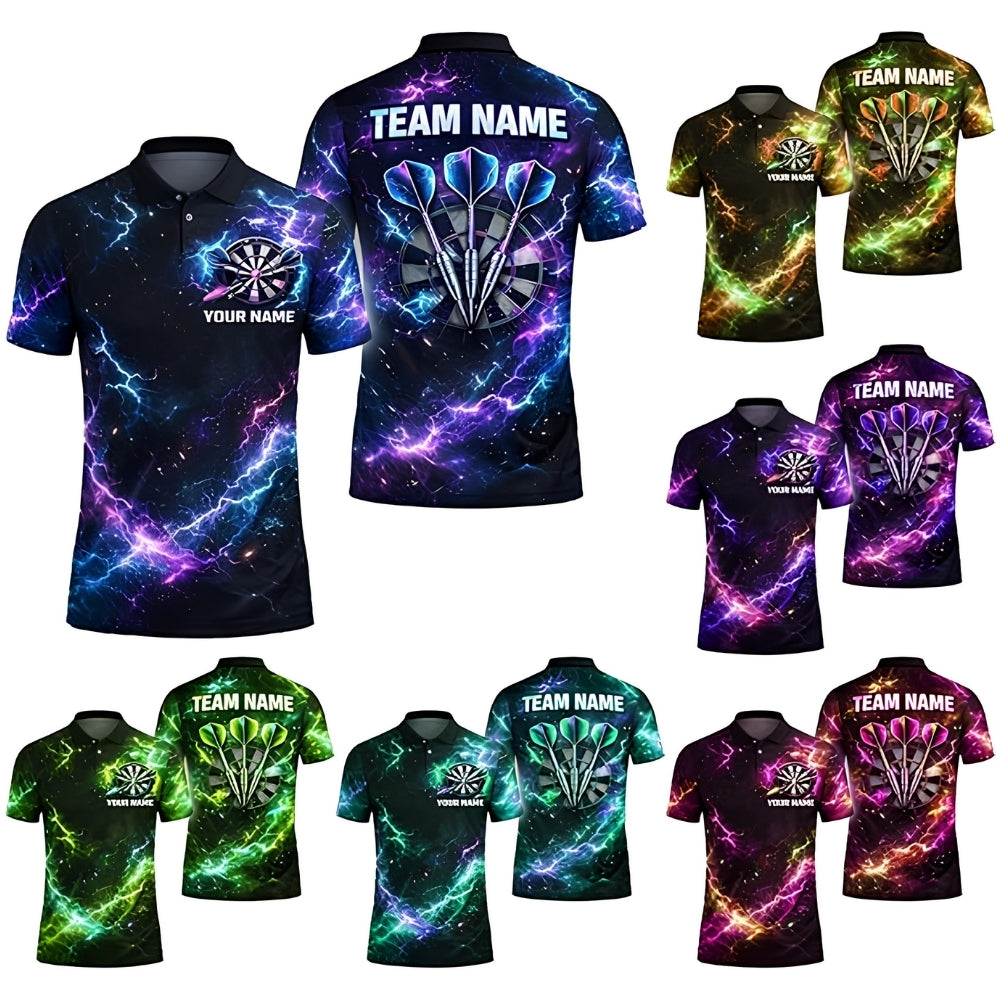 Thunder Blue Purple Lightning Men Personalized Darts Button Polo