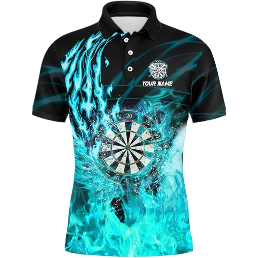 Cyan Flame Personalized Darts Button Polo
