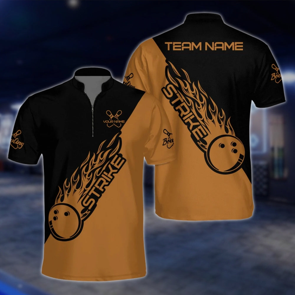 Custom Flame Ball Blue Black Bowling Mens Jersey, Custom Team Bowling Shirts BZ0129