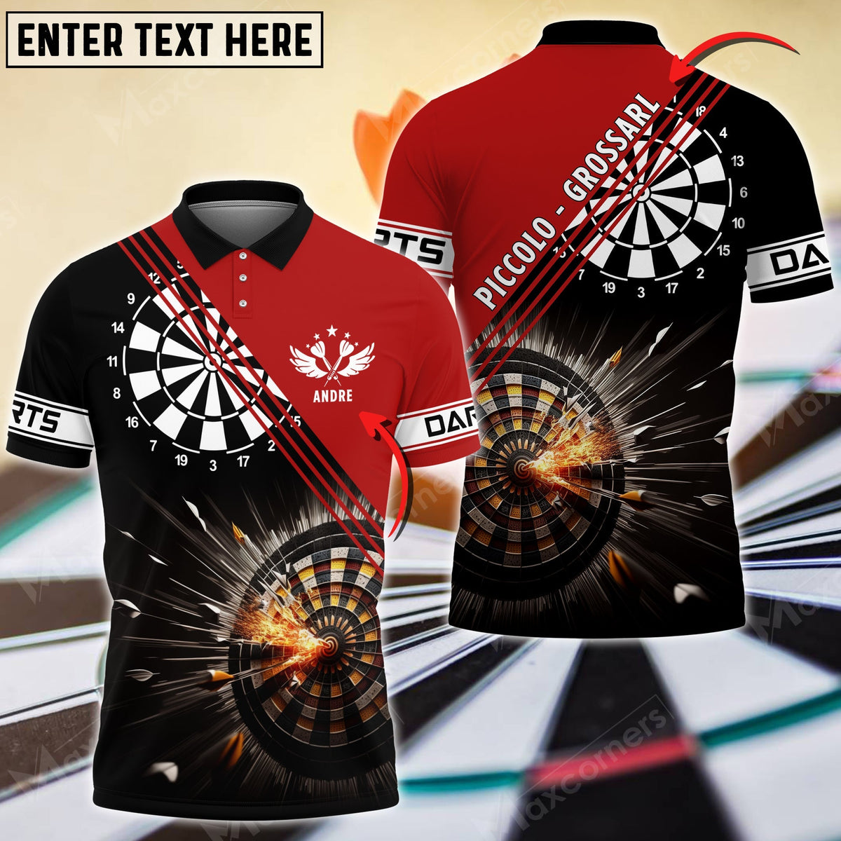 Red and for Robert Personalized Darts Button Polo
