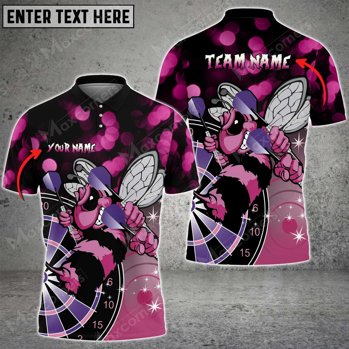 Pink Bee Personalized Darts Button Polo