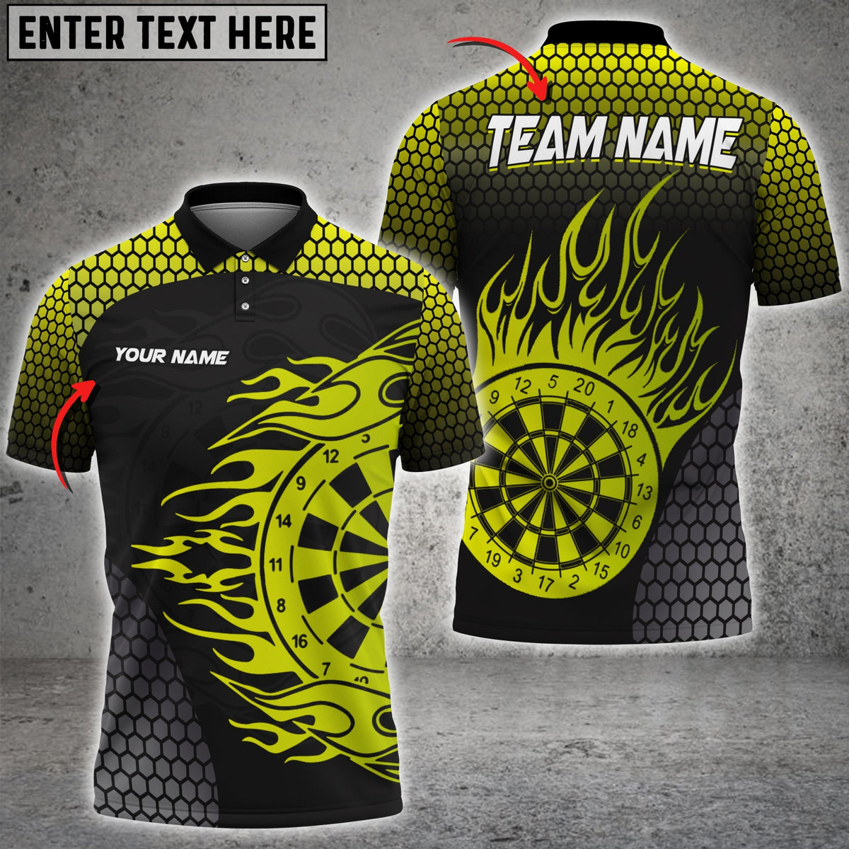 Pattern Fire Color Options Personalized Darts Button Polo