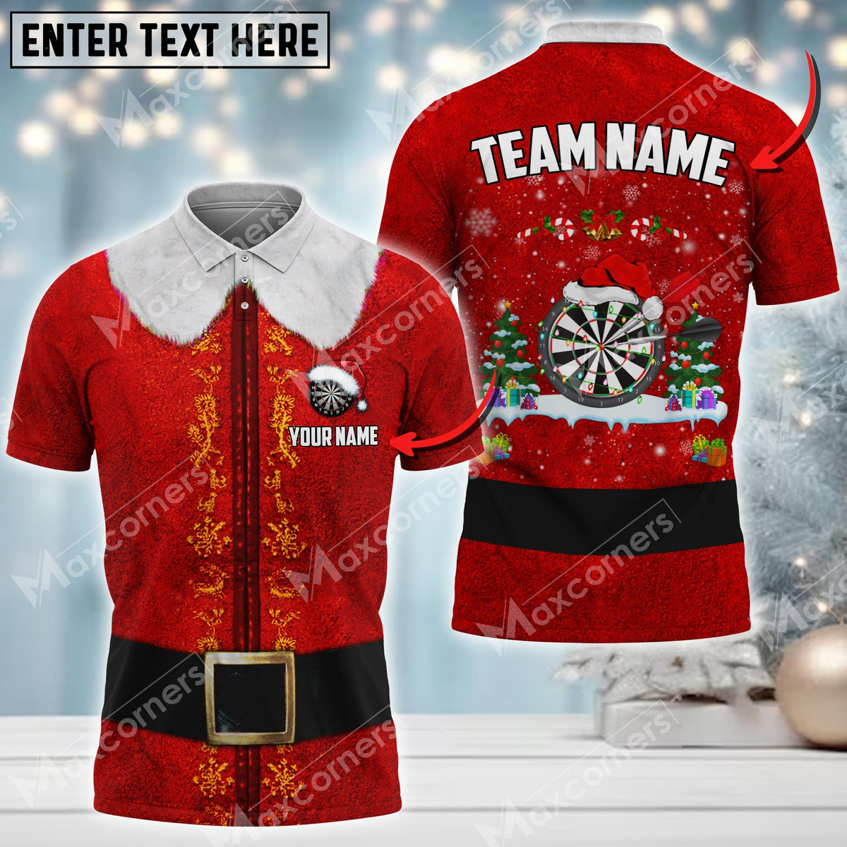 Christmas Elf and Personalized Darts Button Polo