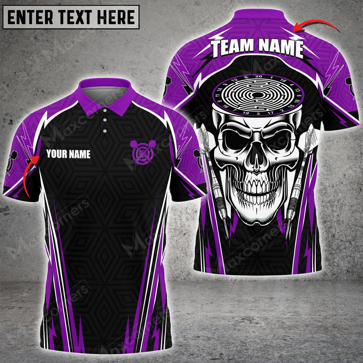 Skull Head Personalized Darts Button Polo