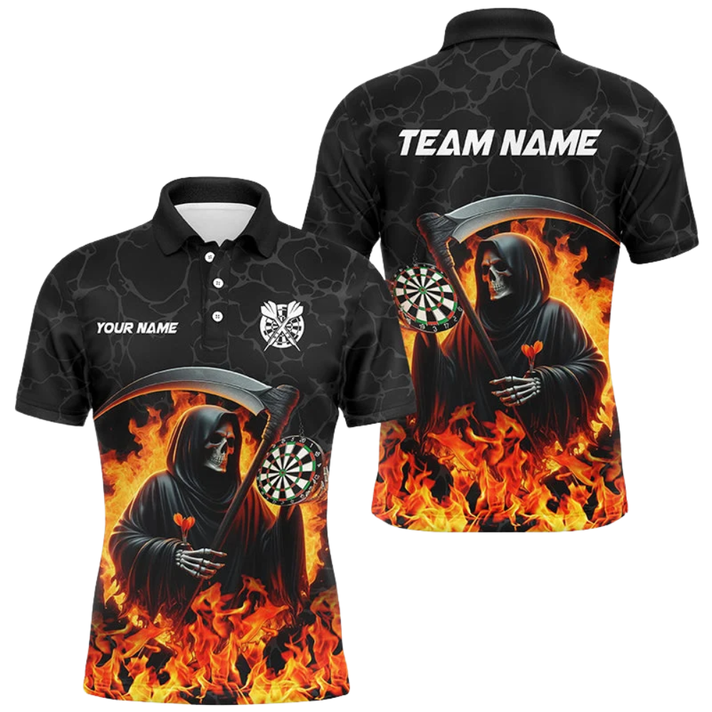 Skull Flame Personalized Darts Button Polo