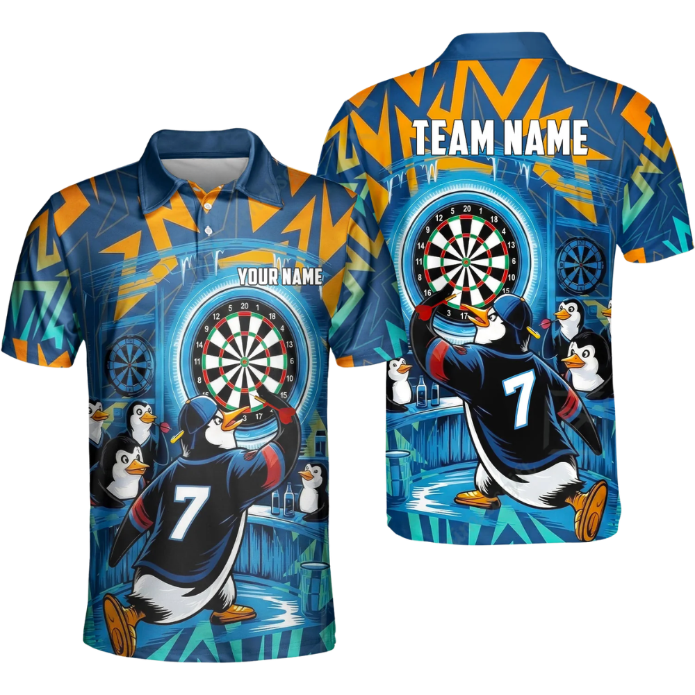 Funny Penguin Personalized Darts Button Polo
