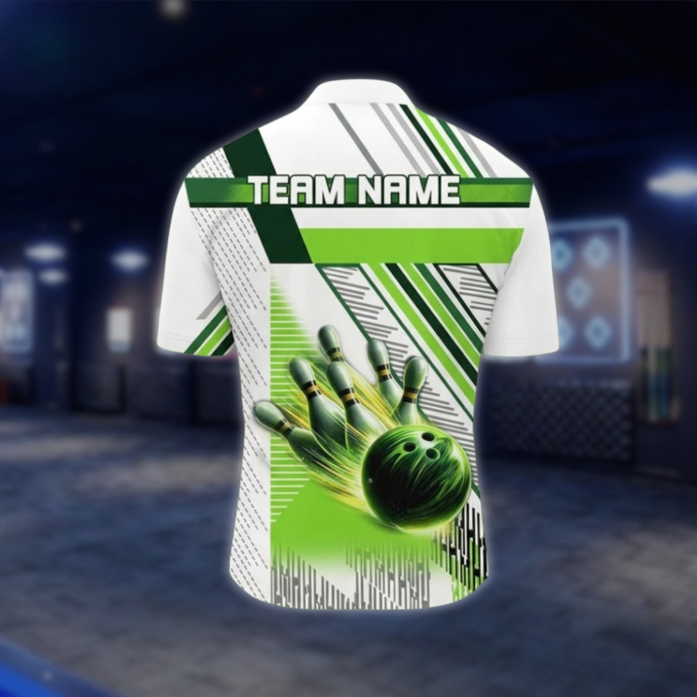 Personalized Team Green And White Bowling Jersey For Men, Custom Bowling Shirts BZ0808