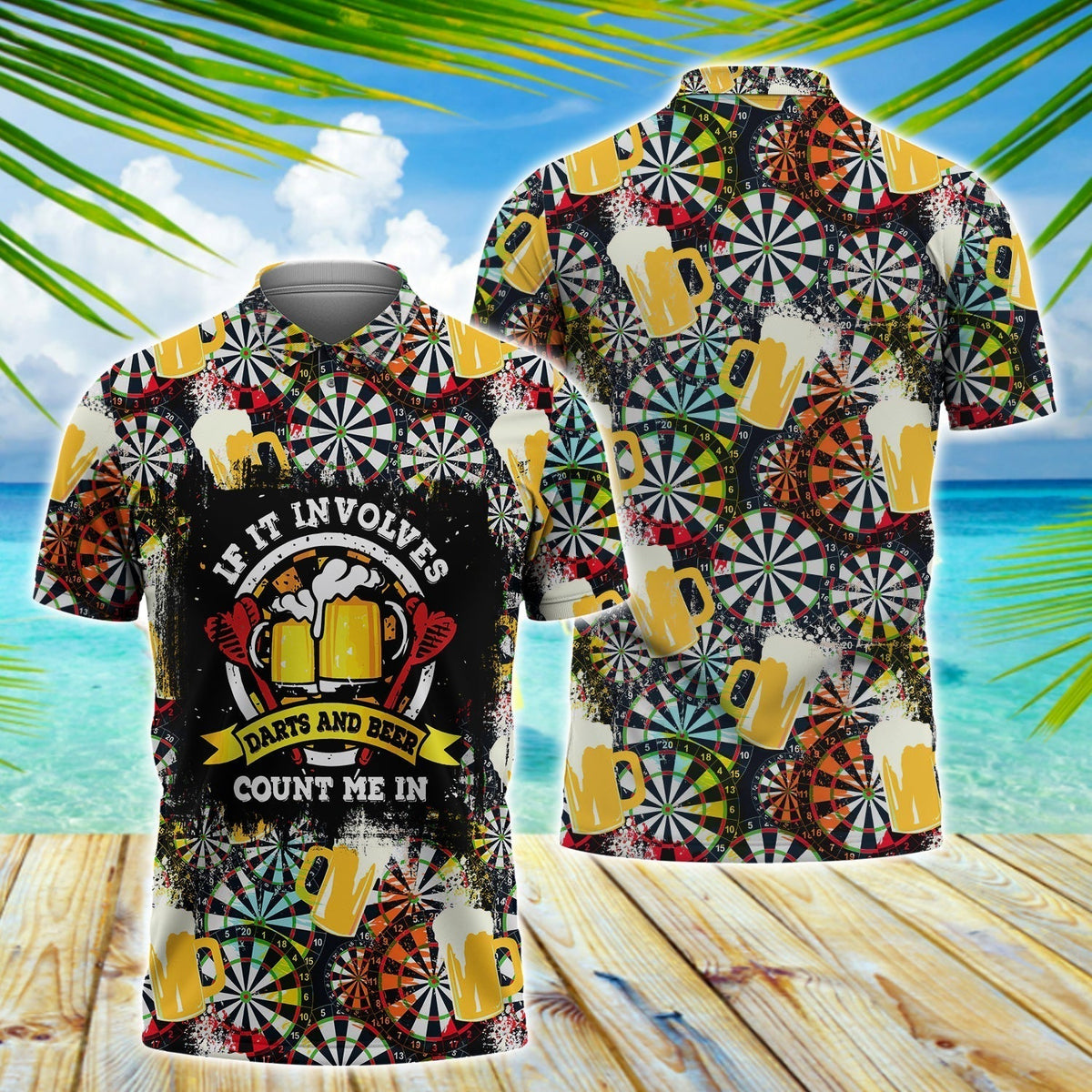 And Beer Pattern Darts Button Polo