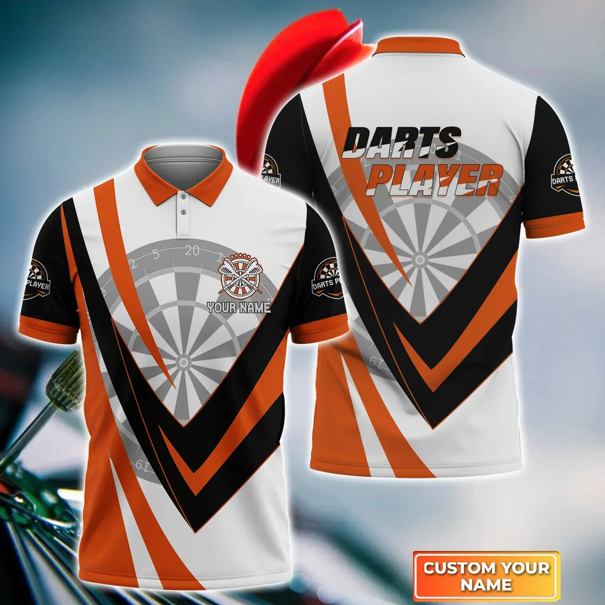 Dartboard and Arrow for Player Personalized Darts Button Polo
