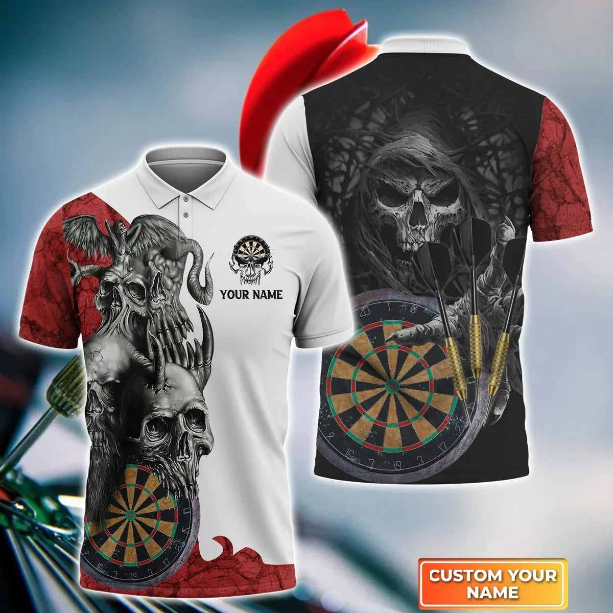 Dartboard Skull for Player Personalized Darts Button Polo