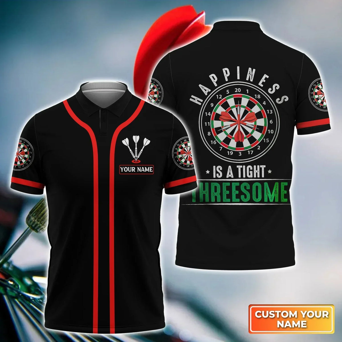 Happiness Is a Tight Threesome for Player Personalized Darts Button Polo