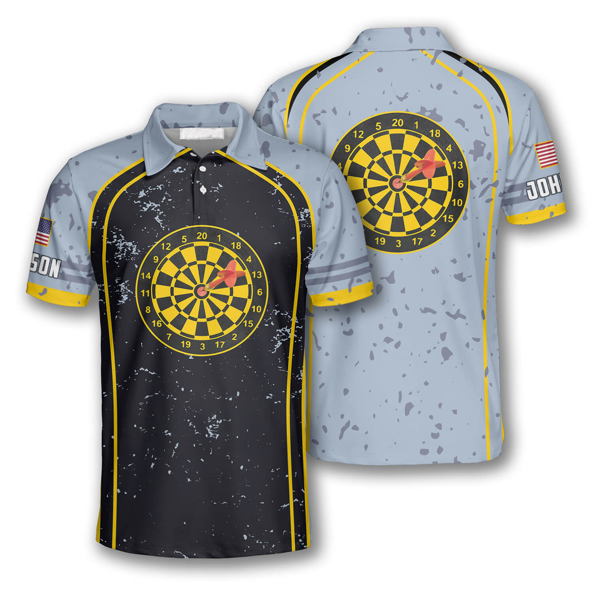 Grunge Style Yellow Board Personalized Darts Button Polo
