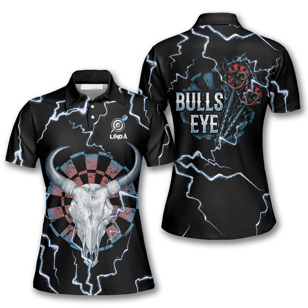 Bullseye Thunder Skull Personalized Darts Button Polo